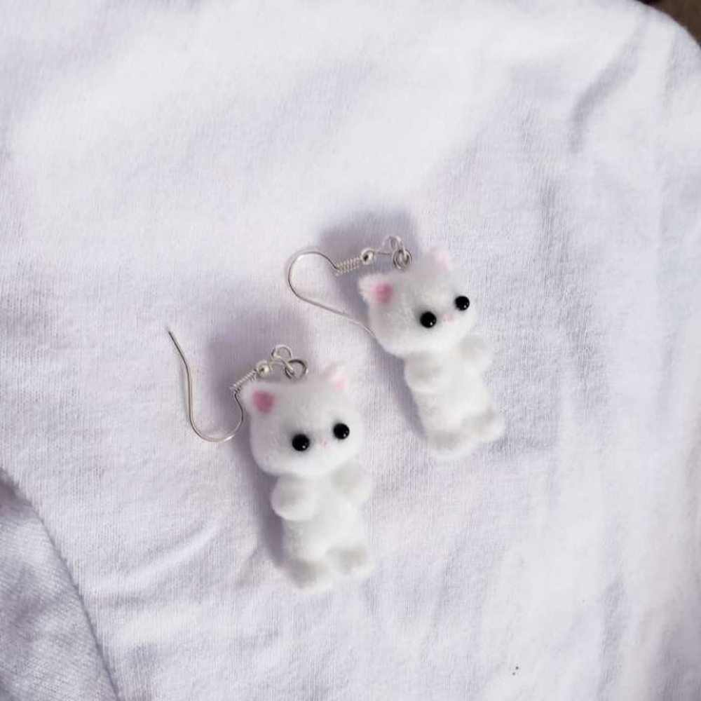 White kitten earrings